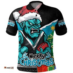 Amazing Aussie Port Adelaide Santa Scoring Touchdown On Christmas Game Day Polo Shirt