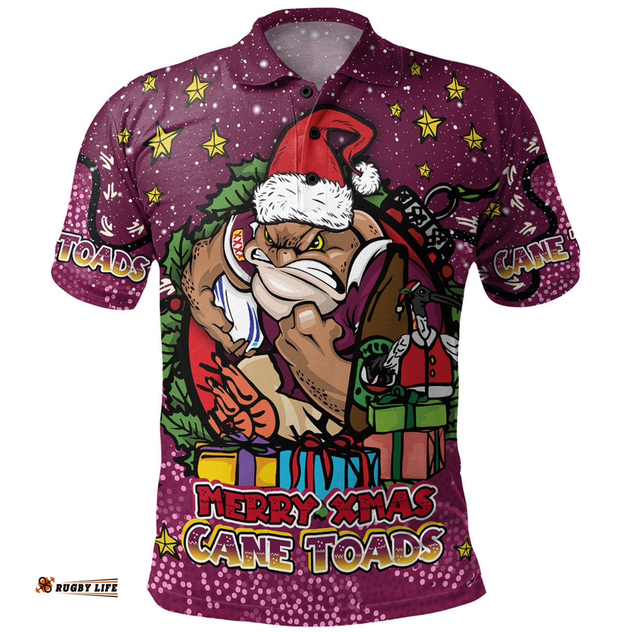 Amazing Aussie Queensland Cane Toads Christmas Custom Merry Christmas Our Beloved Team With Aboriginal Dot Art Pattern Polo Shirt