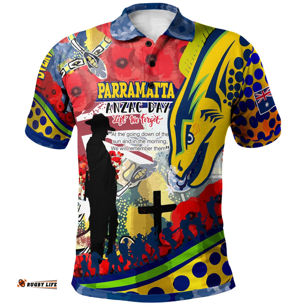 Amazing Aussie Parramatta Eels Anzac Watercolor Custom Parramatta Eels Anzac Day Commemoration Poppy Flower Polo Shirt