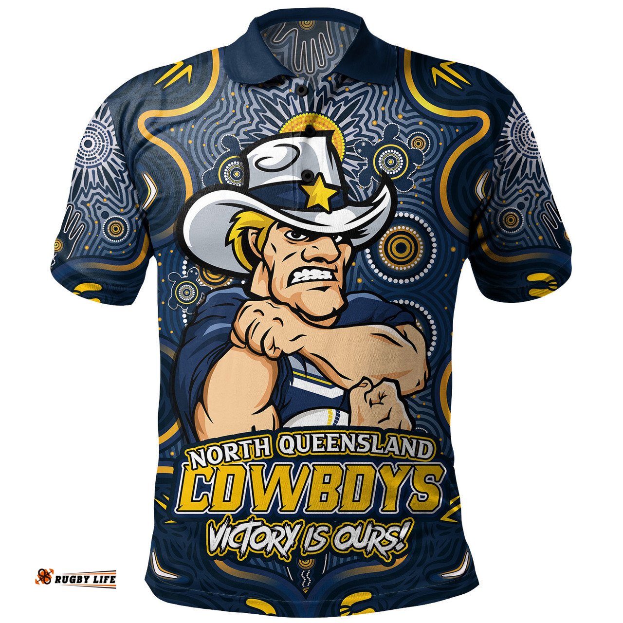 Amazing Aussie North Queensland Cowboys Aboriginal Pattern Inspired Victory Is Ours Polo Shirt