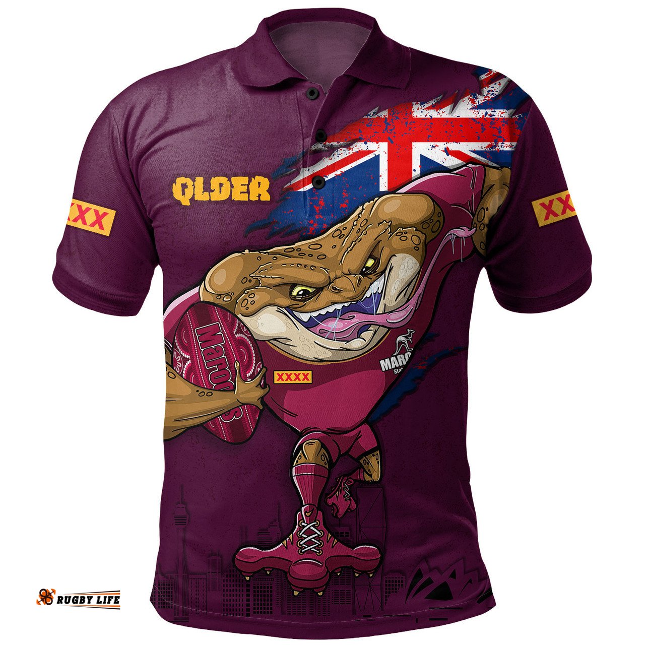 Amazing Aussie Queensland Maroons Custom For Die Hard Fan Australia Flag Scratch Style Polo Shirt