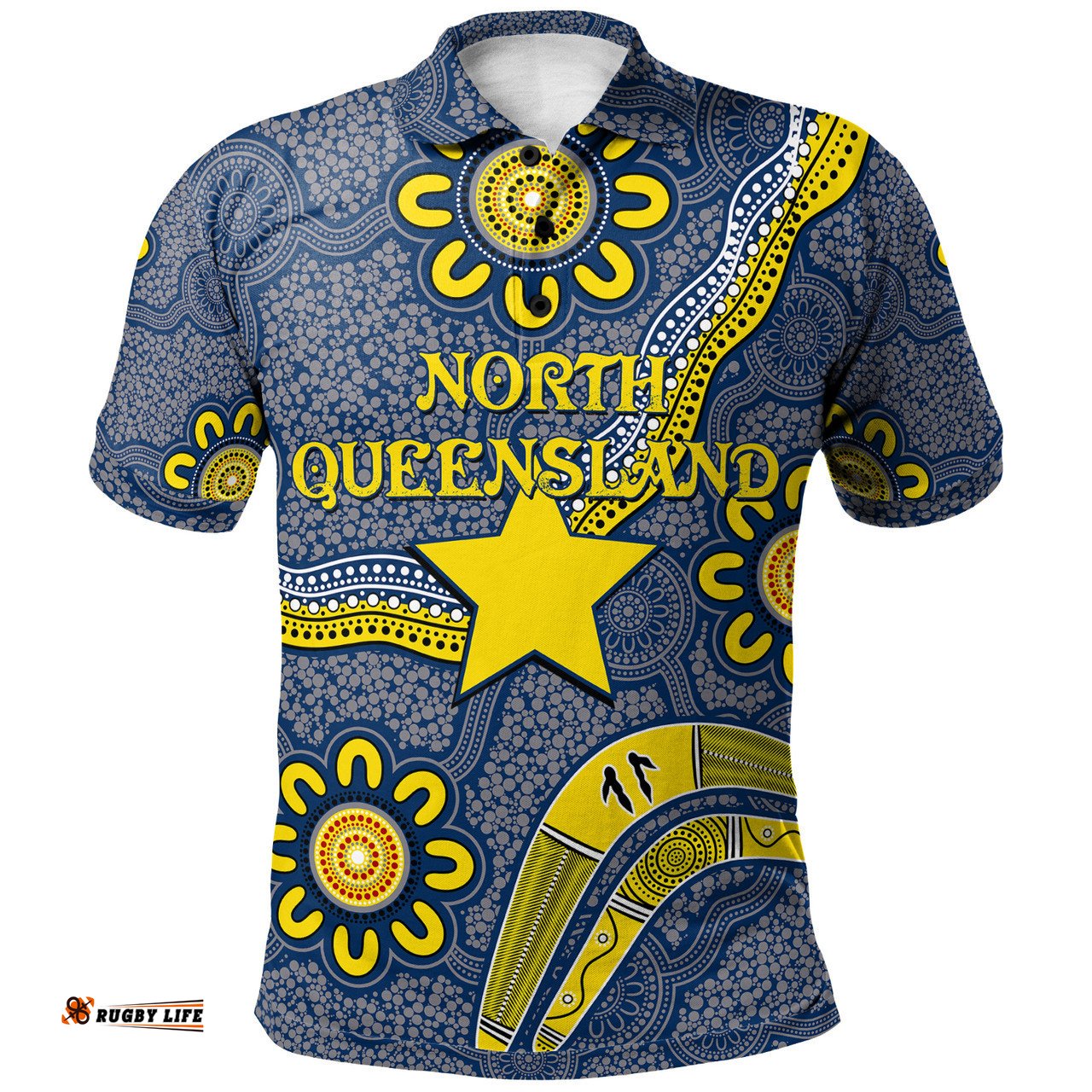 Amazing Aussie North Queensland Cowboys Custom Aboriginal Inspired North Queensland Cowboys Boomerang Polo Shirt