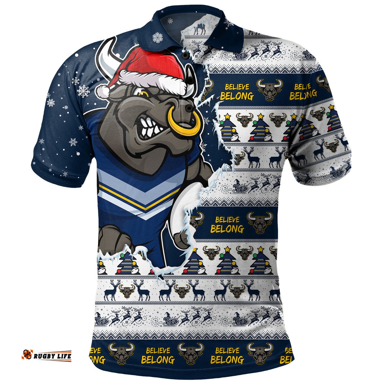 Amazing Aussie North Queensland Cowboys Merry Ugly Christmas Our Beloved Team Scratch Style Polo Shirt