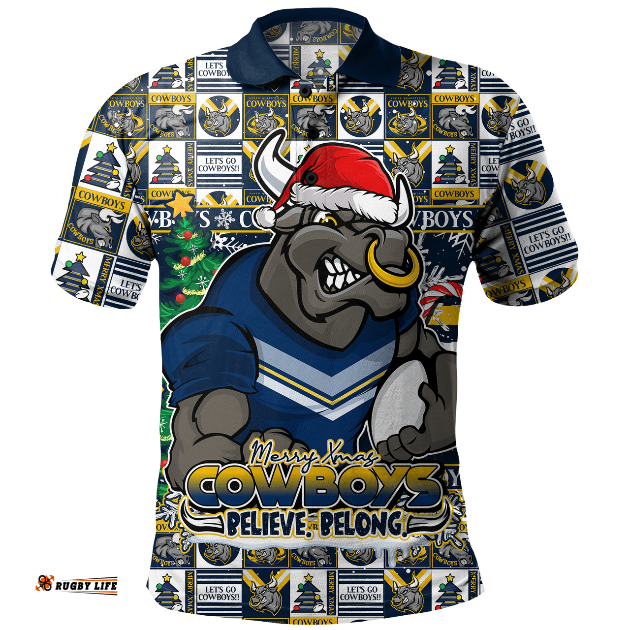 Amazing Aussie North Queensland Cowboys Merry Ugly Christmas Comic Style Polo Shirt