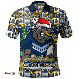 Amazing Aussie North Queensland Cowboys Merry Ugly Christmas Comic Style Polo Shirt