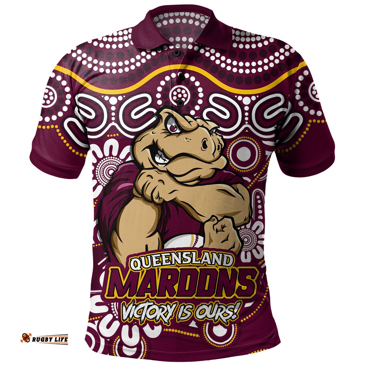 Amazing Aussie Queensland Maroons Aboriginal Inspired Tough Fan Rugby For Life Polo Shirt