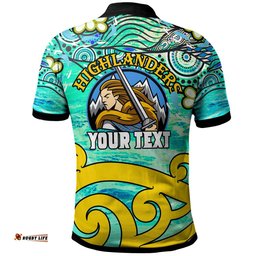 Amazing Aussie Otago Highlanders Rugby Custom Naidoc Week Otago Highlanders Warrior with Aboriginal Inspired "Get up! Stand up! Show up!" Polo Shirt