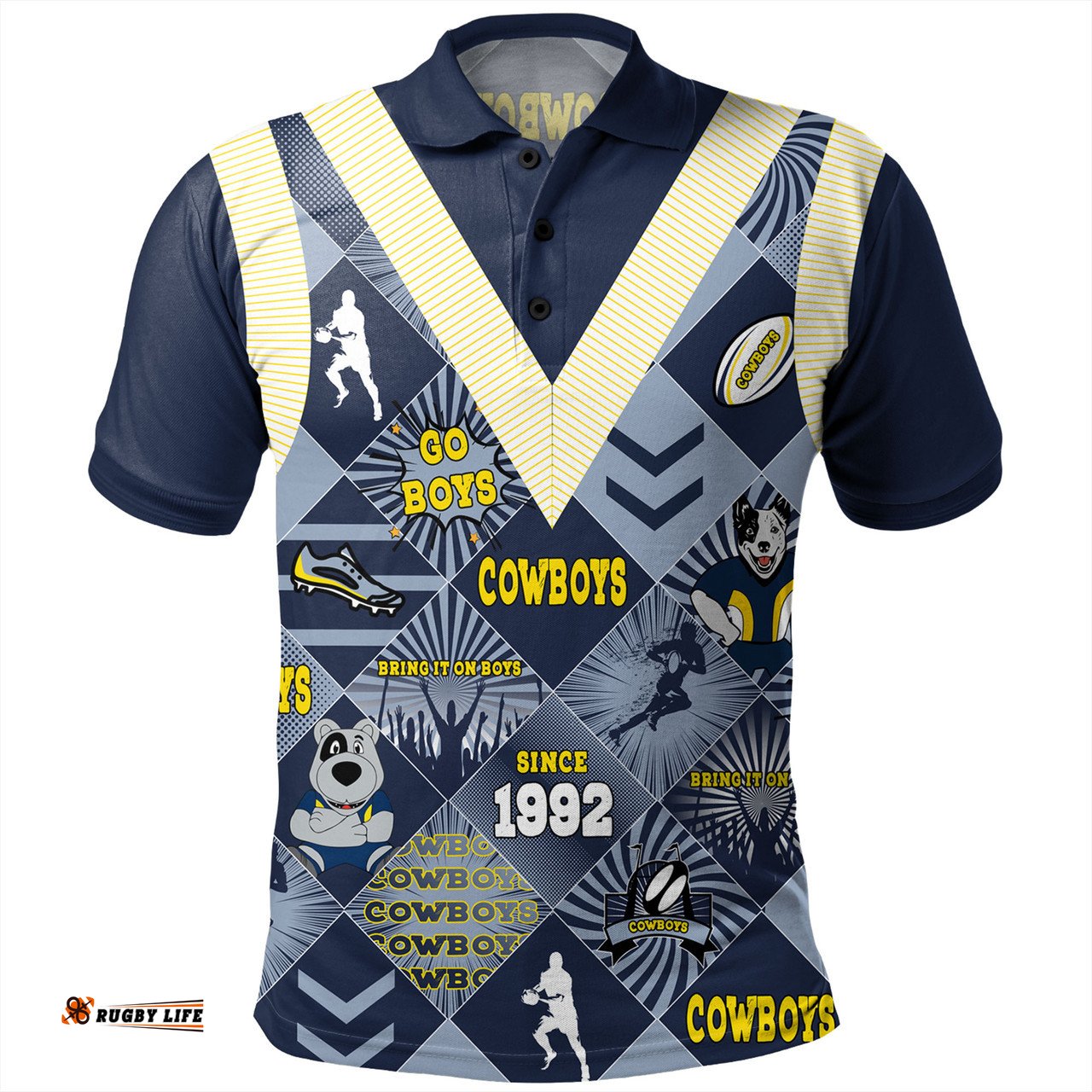 Amazing Aussie North Queensland Cowboys Argyle Patterns Style Tough Fan Rugby For Life Polo Shirt