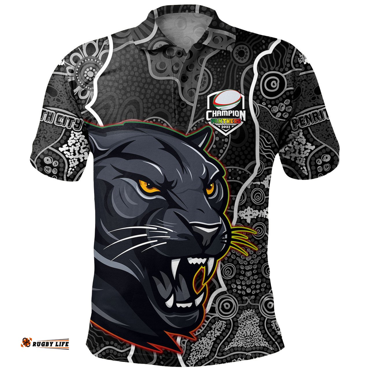 Amazing Aussie Penrith Panthers Grand Final Custom Custom Penrith Panthers With Contemporary Style Of Aboriginal Painting Polo Shirt