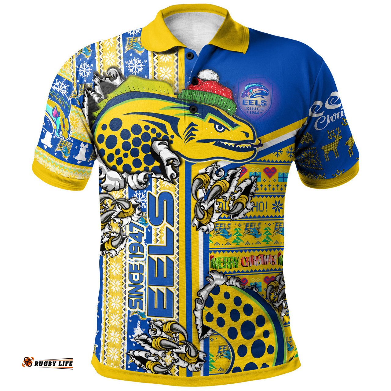 Amazing Aussie Parramatta Eels Christmas Custom Merry Chrissy Eels Ho Ho Ho Scratch Polo Shirt