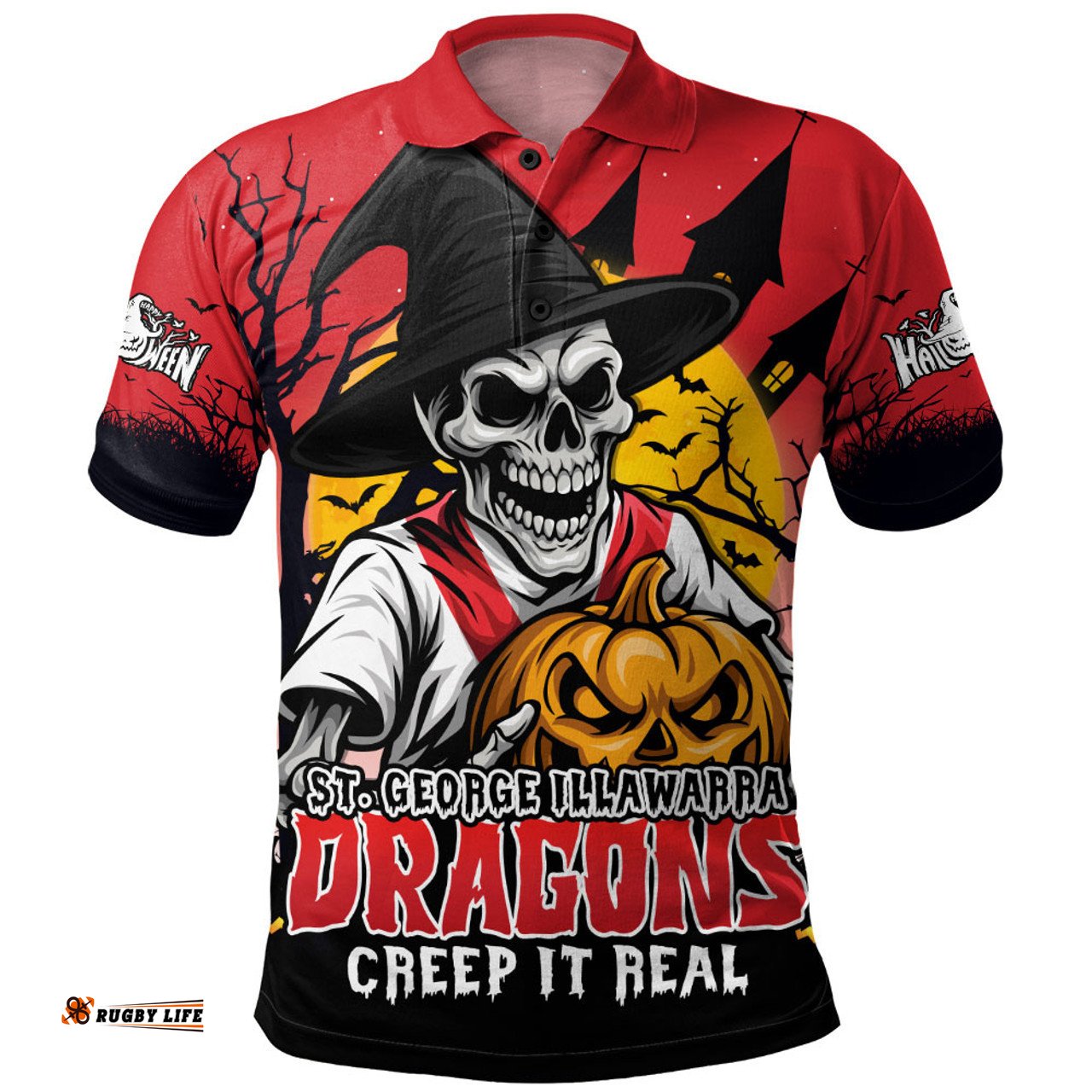 Amazing Aussie St. George Illawarra Dragons Dark Moon Rugby Halloween Battle Edition Polo Shirt
