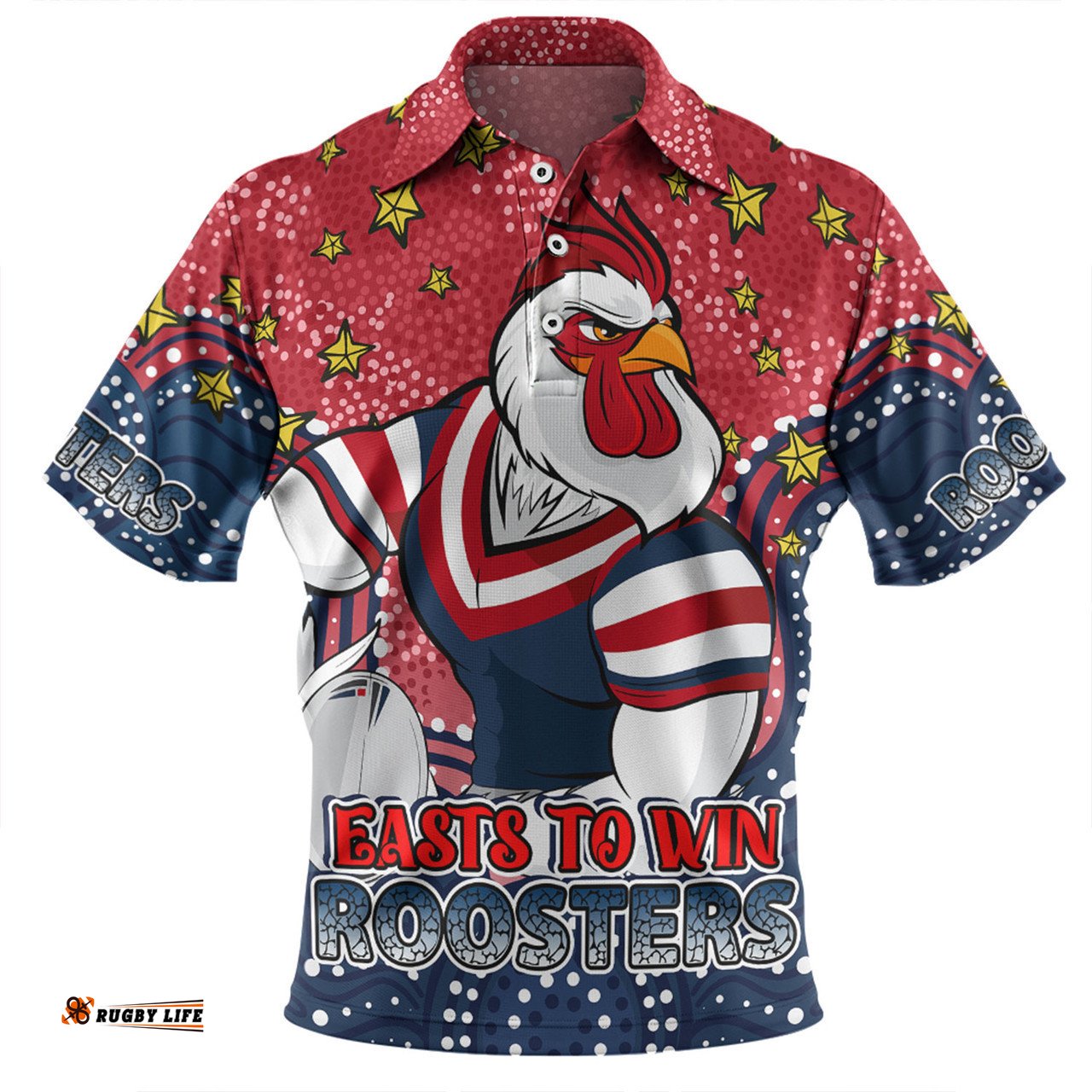 Amazing Aussie Sydney Roosters Custom Custom With Aboriginal Inspired Style Of Dot Painting Patterns  Polo Shirt