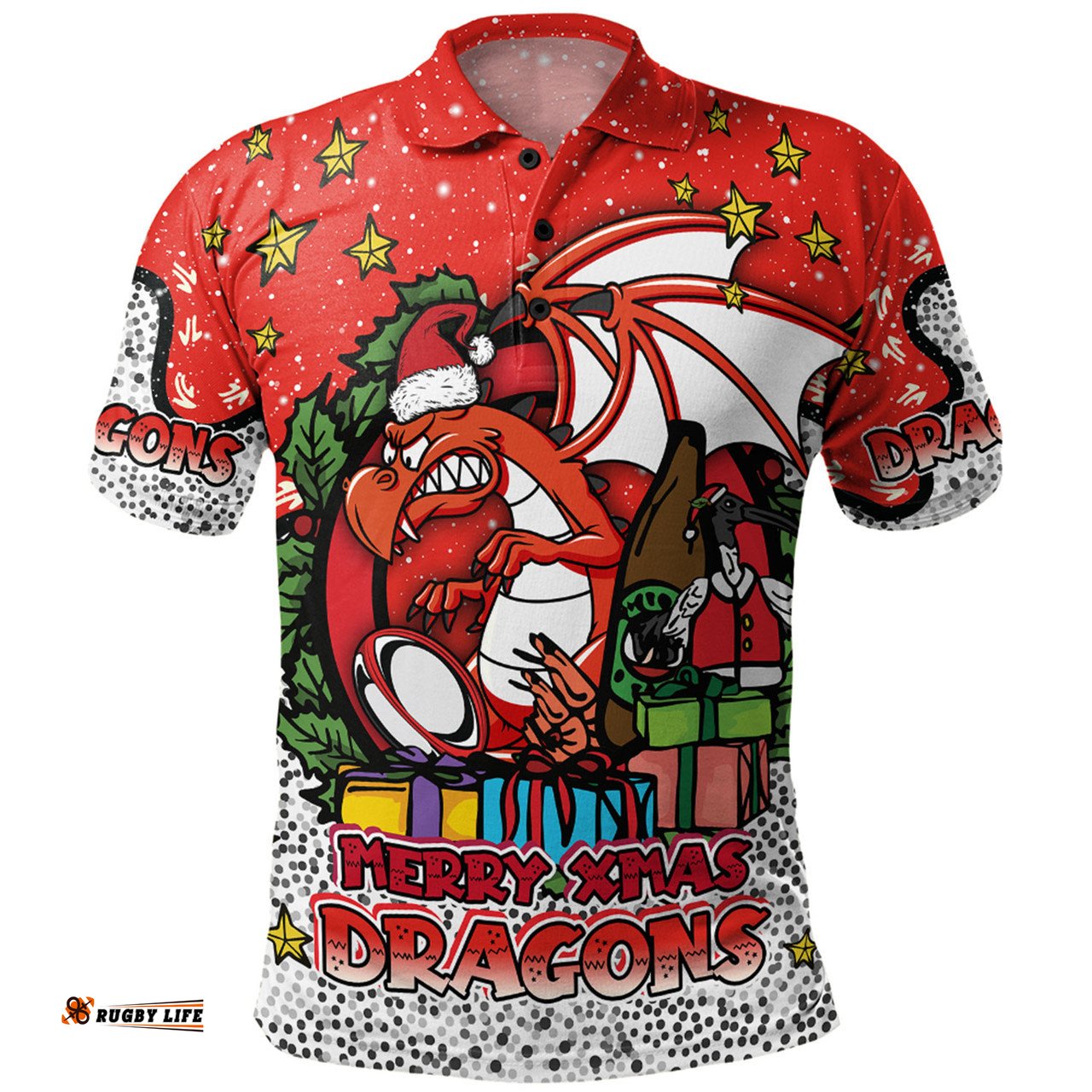 Amazing Aussie St. George Illawarra Dragons Christmas Custom Merry Christmas Our Beloved Team With Aboriginal Dot Art Pattern Polo Shirt