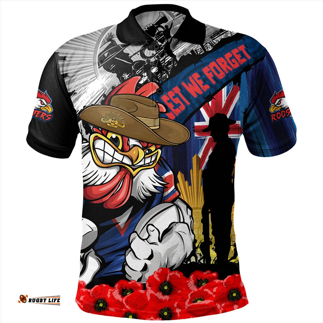 Amazing Aussie Sydney Roosters United In Spirit Anzac Day Tribute Polo Shirt