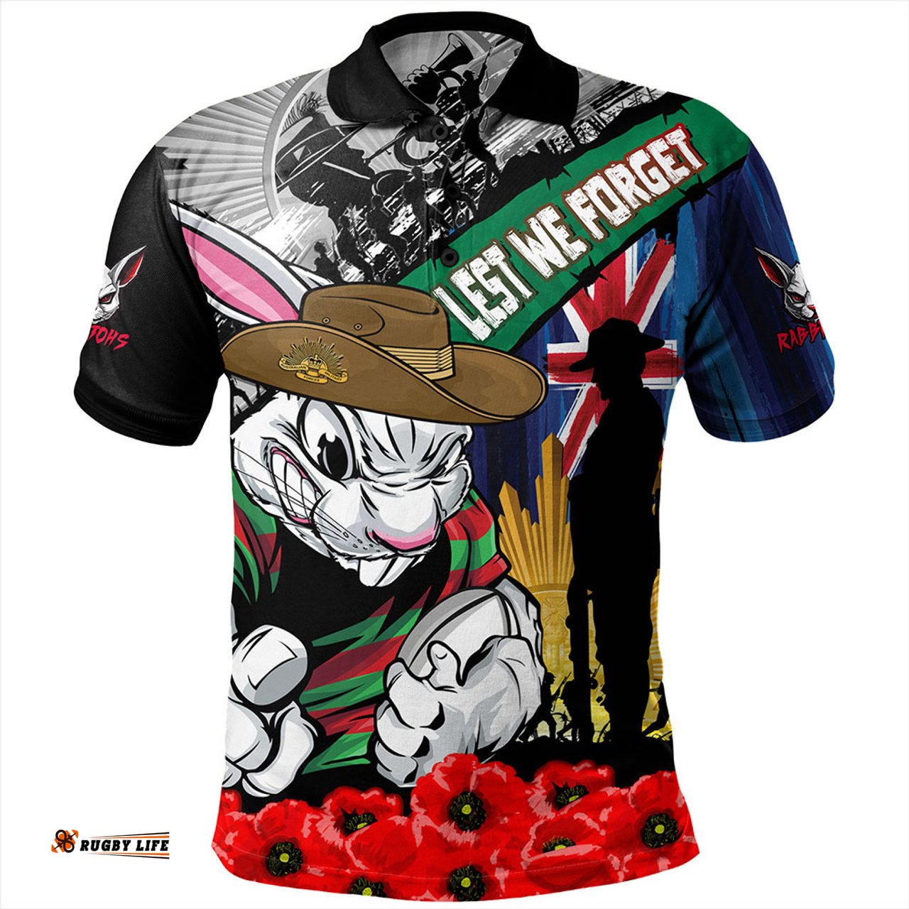 Amazing Aussie South Sydney Rabbitohs United In Spirit Anzac Day Tribute Polo Shirt