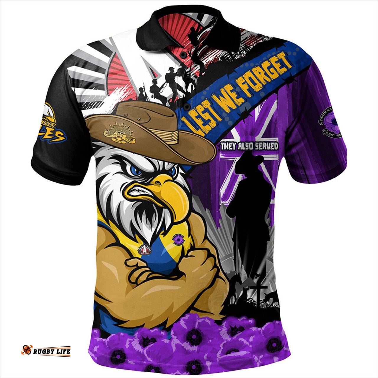Amazing Aussie West Coast Eagles ANZAC Day Honor Purple Valor And Spirit Polo Shirt