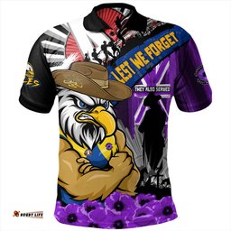 Amazing Aussie West Coast Eagles ANZAC Day Honor Purple Valor And Spirit Polo Shirt
