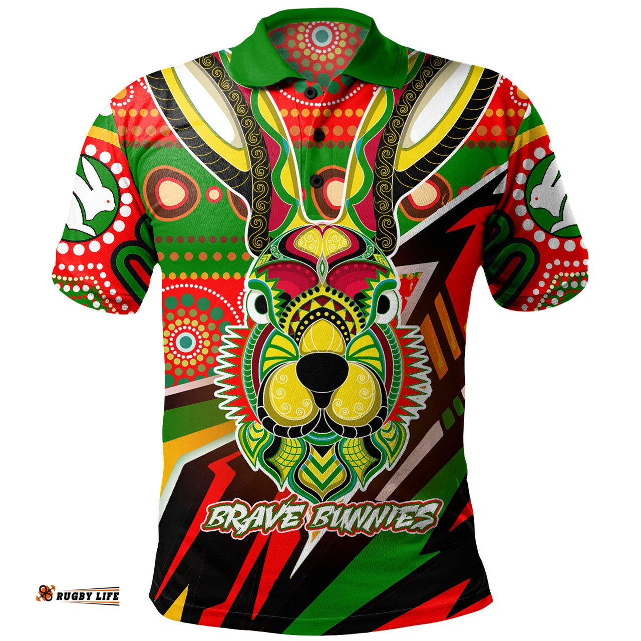 Amazing Aussie South Sydney Rabbitohs Brave Bunnies Go the Mighty Heroes Indigenous Polo Shirt
