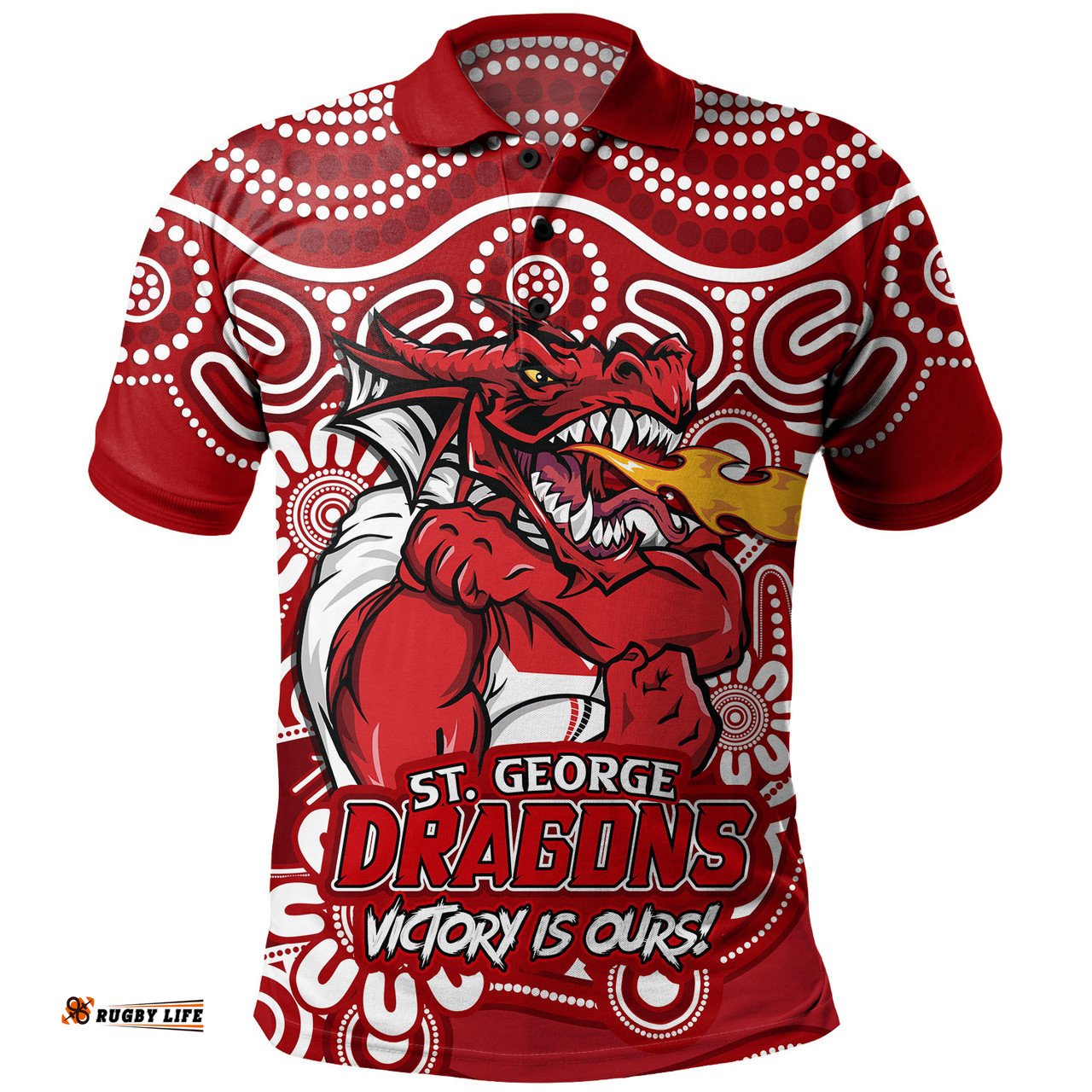 Amazing Aussie St. George Illawarra Dragons Aboriginal Inspired Tough Fan Rugby For Life Ver 2.0 Polo Shirt