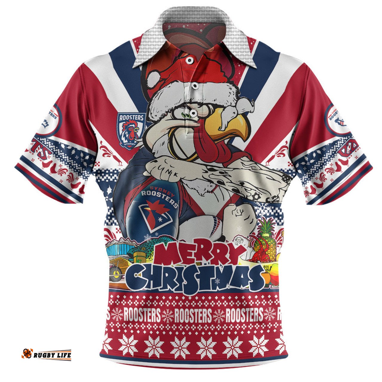 Amazing Aussie Sydney Roosters Christmas Custom Easts Rooster Santa Aussie Big Things Polo Shirt