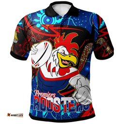Amazing Aussie Sydney Roosters Custom Sydney Roosters Mascot with Aboriginal Inspired Dot Painting Player And Number Polo Shirt