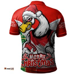 Amazing Aussie Sydney Swans Santa Scoring Touchdown On Christmas Game Day Polo Shirt