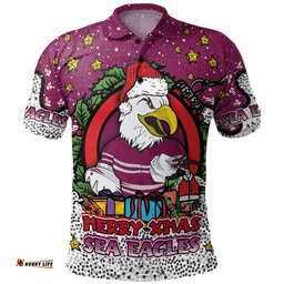 Amazing Aussie Manly Warringah Sea Eagles Christmas Custom Merry Christmas Our Beloved Team With Aboriginal Dot Art Pattern Polo Shirt
