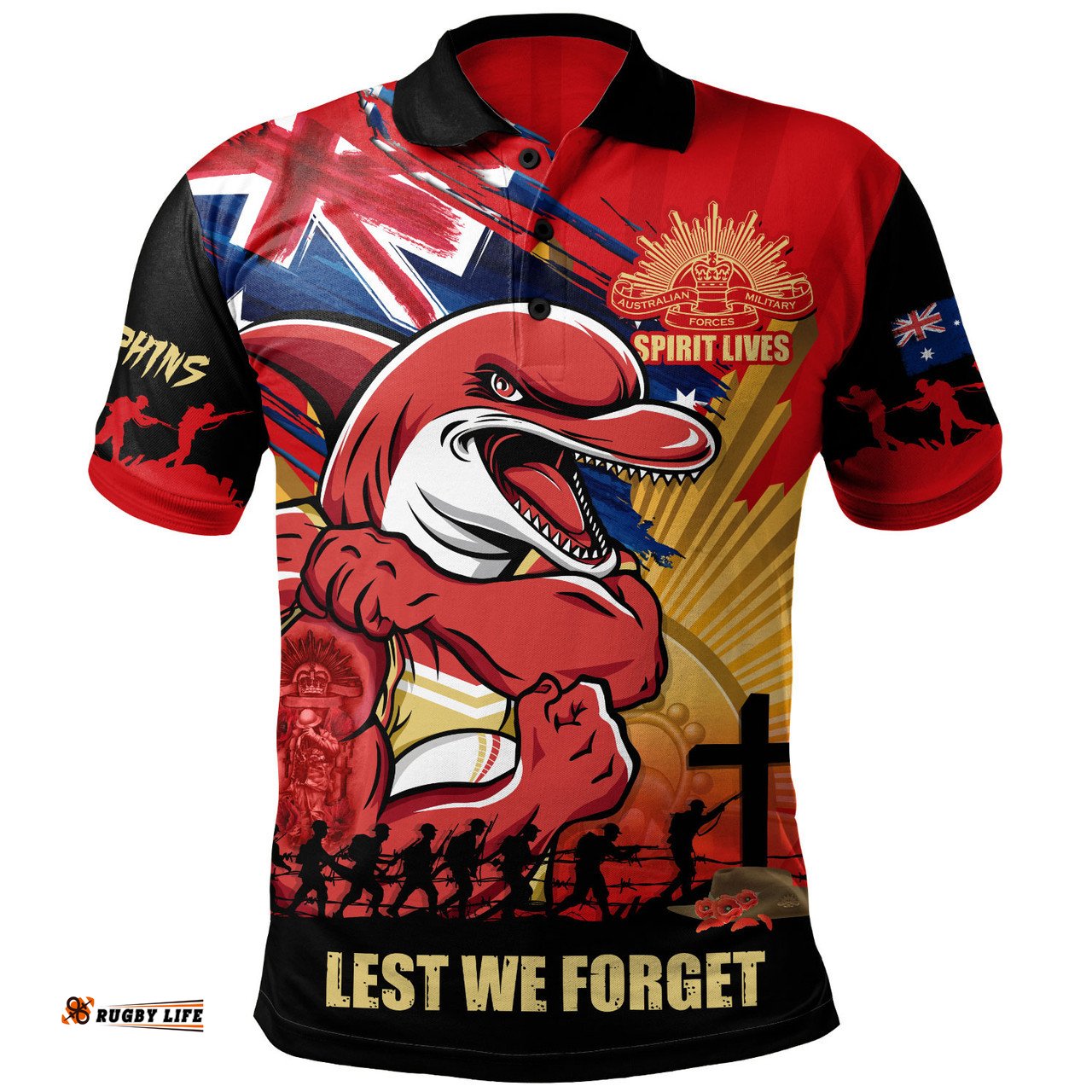 Amazing Aussie Redcliffe Dolphins Fearless ANZAC Defender Polo Shirt