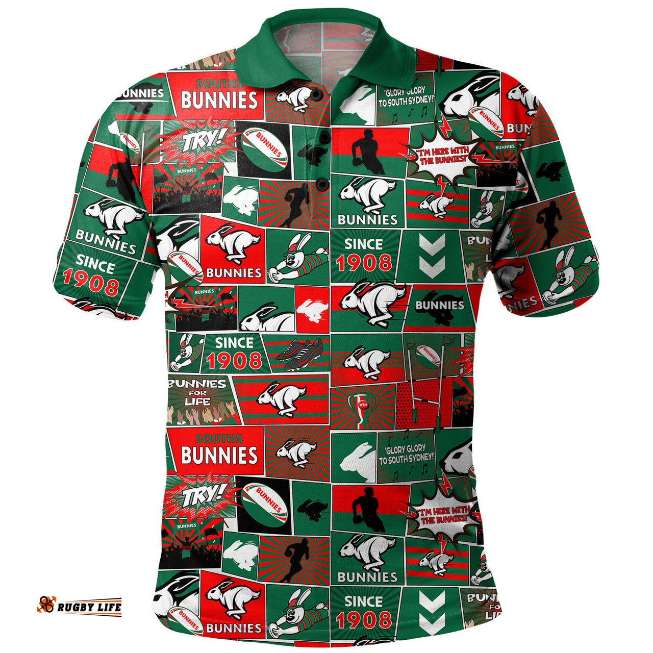 Amazing Aussie South Sydney Rabbitohs Team Of Us Die Hard Fan Supporters Comic Style Polo Shirt