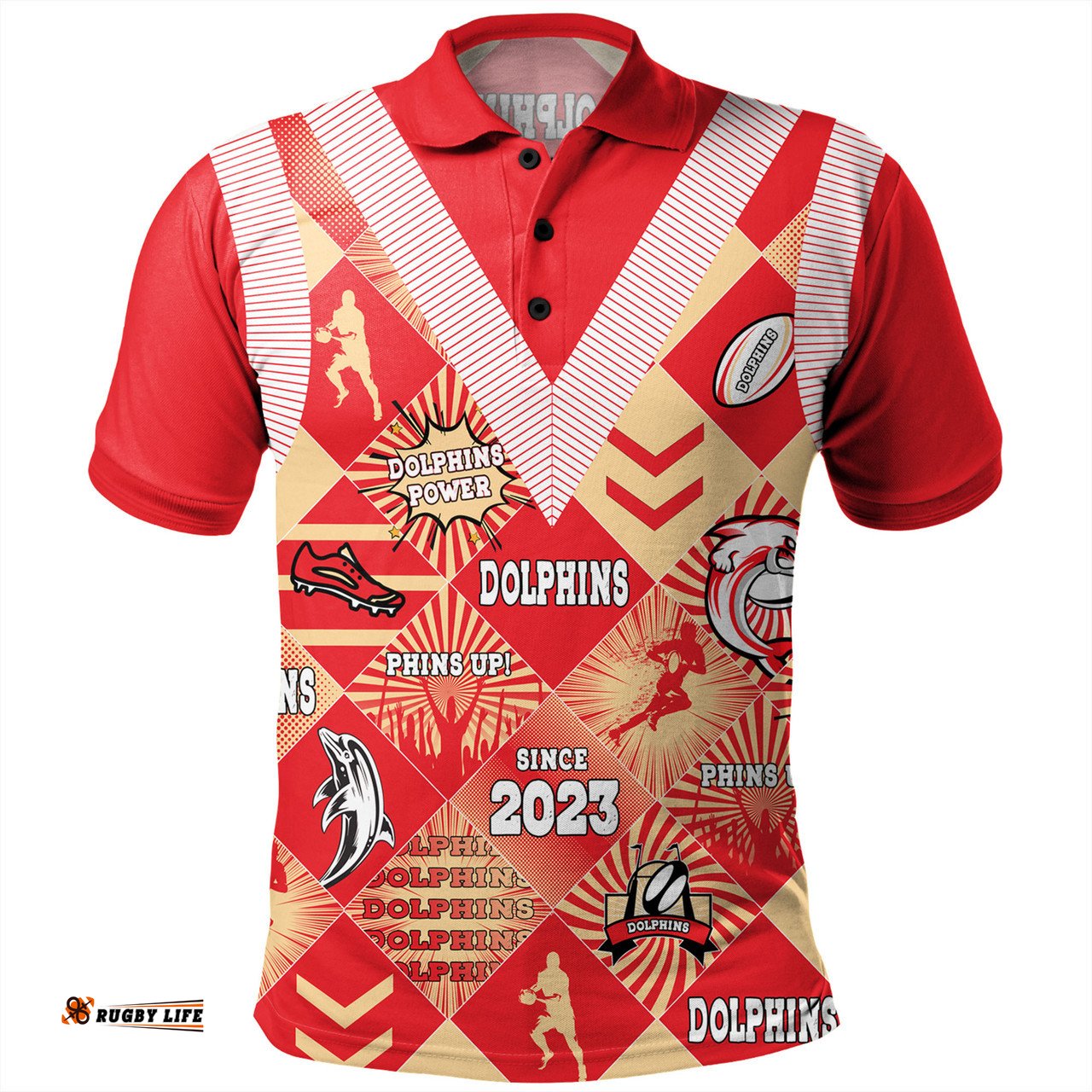 Amazing Aussie Redcliffe Dolphins Argyle Patterns Style Tough Fan Rugby For Life Polo Shirt
