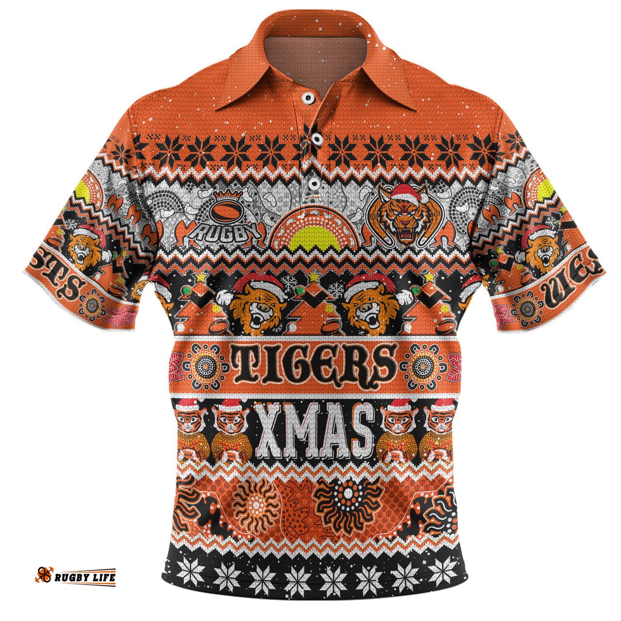 Amazing Aussie Wests Tigers Christmas Aboriginal Custom Indigenous Knitted Ugly Xmas Style Polo Shirt