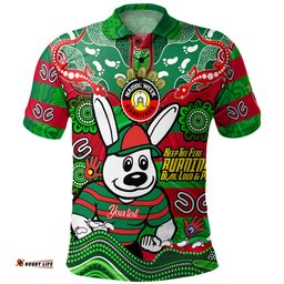 Amazing Aussie South Sydney Rabbitohs Custom Naidoc Keep the Fire Burning! Blak, Loud & Proud Home Jersey Polo Shirt