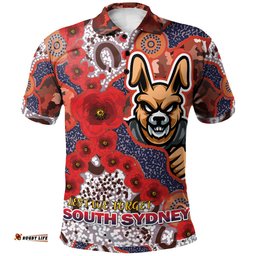 Amazing Aussie South Sydney Rabbitohs Custom Souths with Aboriginal Inspired Poppy Flowers Polo Shirt