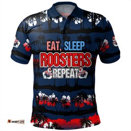 Amazing Aussie Sydney Roosters Eat Sleep Repeat With Tropical Patterns Polo Shirt