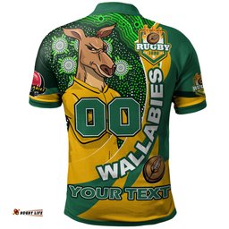 Amazing Aussie Wallabies Rugby Custom Kangaroo Rugby Ball Aboriginal Inspired Curve Style Polo Shirt