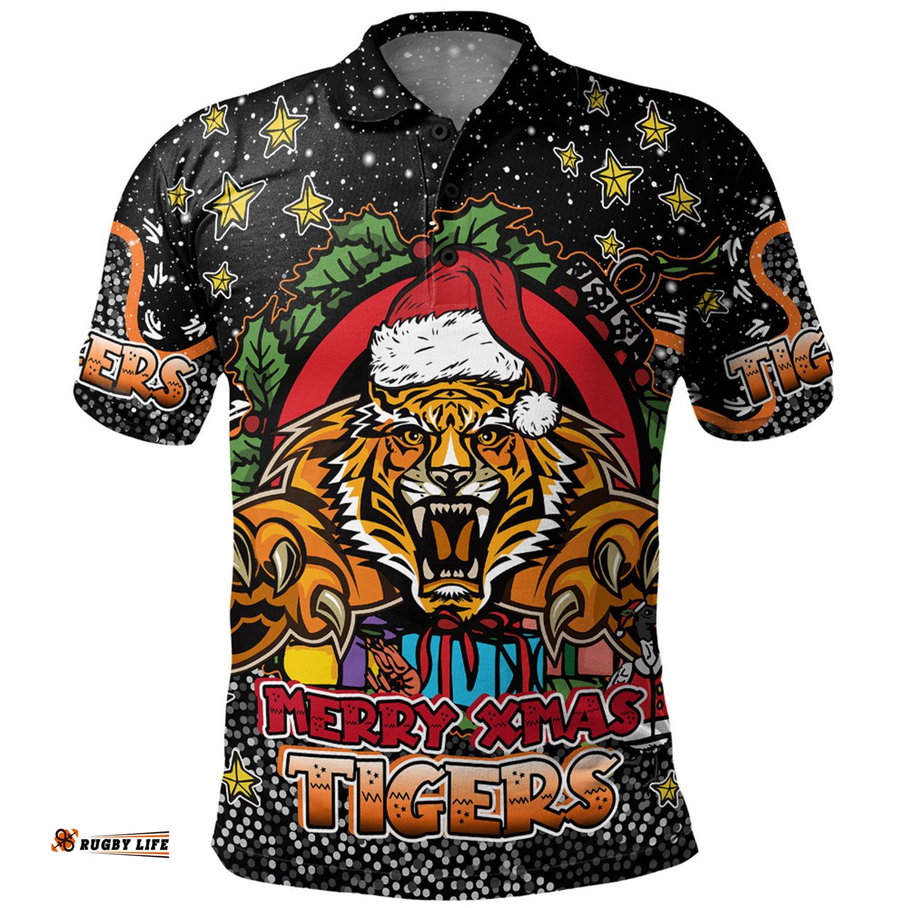 Amazing Aussie Wests Tigers Christmas Custom Merry Christmas Our Beloved Team With Aboriginal Dot Art Pattern Polo Shirt