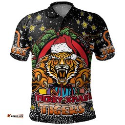 Amazing Aussie Wests Tigers Christmas Custom Merry Christmas Our Beloved Team With Aboriginal Dot Art Pattern Polo Shirt