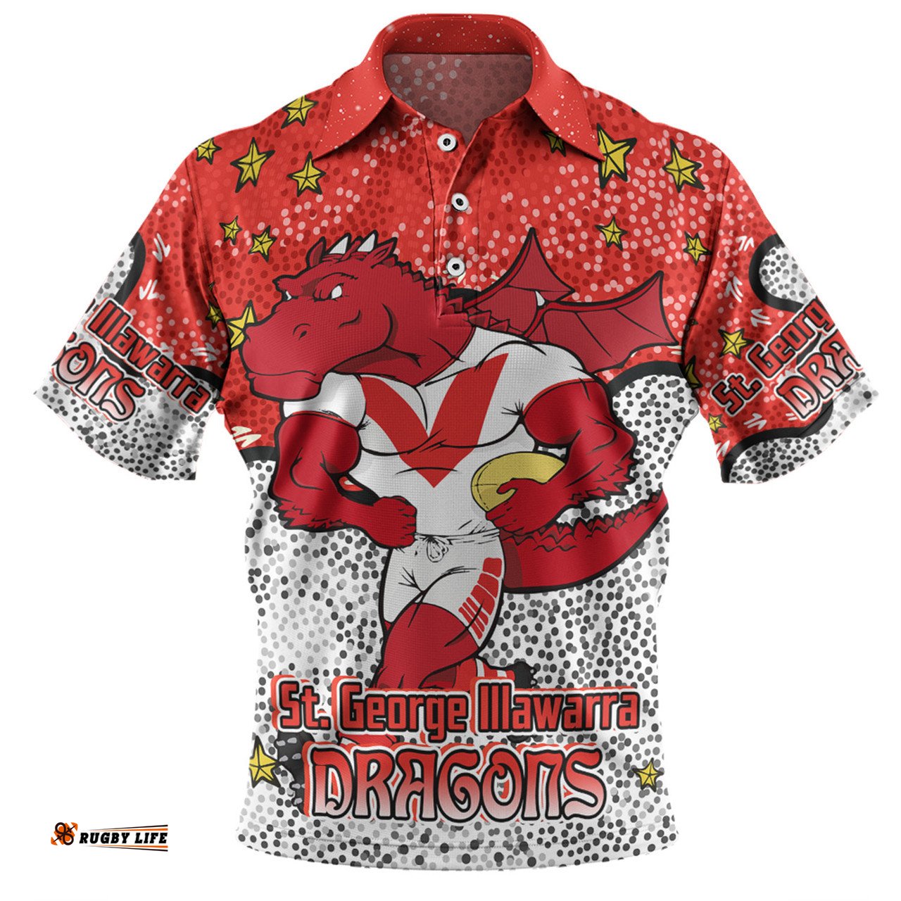 Amazing Aussie St. George Illawarra Dragons Custom Team With Dot And Star Patterns For Tough Fan Polo Shirt