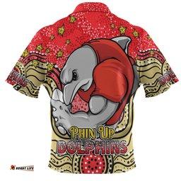 Amazing Aussie Redcliffe Dolphins Custom Custom With Aboriginal Inspired Style Of Dot Painting Patterns  Polo Shirt