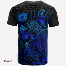 Tahiti Polynesian T-Shirt Turtle Hibiscus Blue