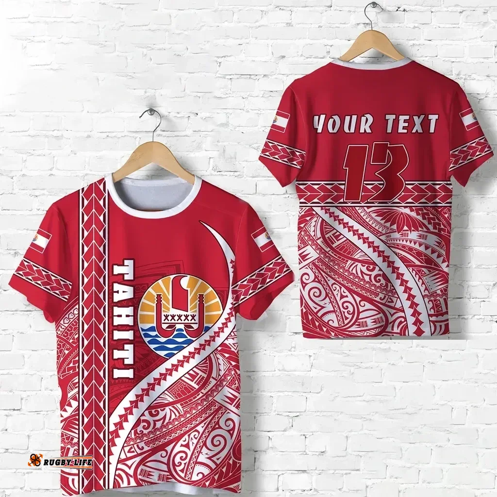 (Custom Personalised) Tahiti Rugby T Shirt Marvelous Version Red Custom Text and Number