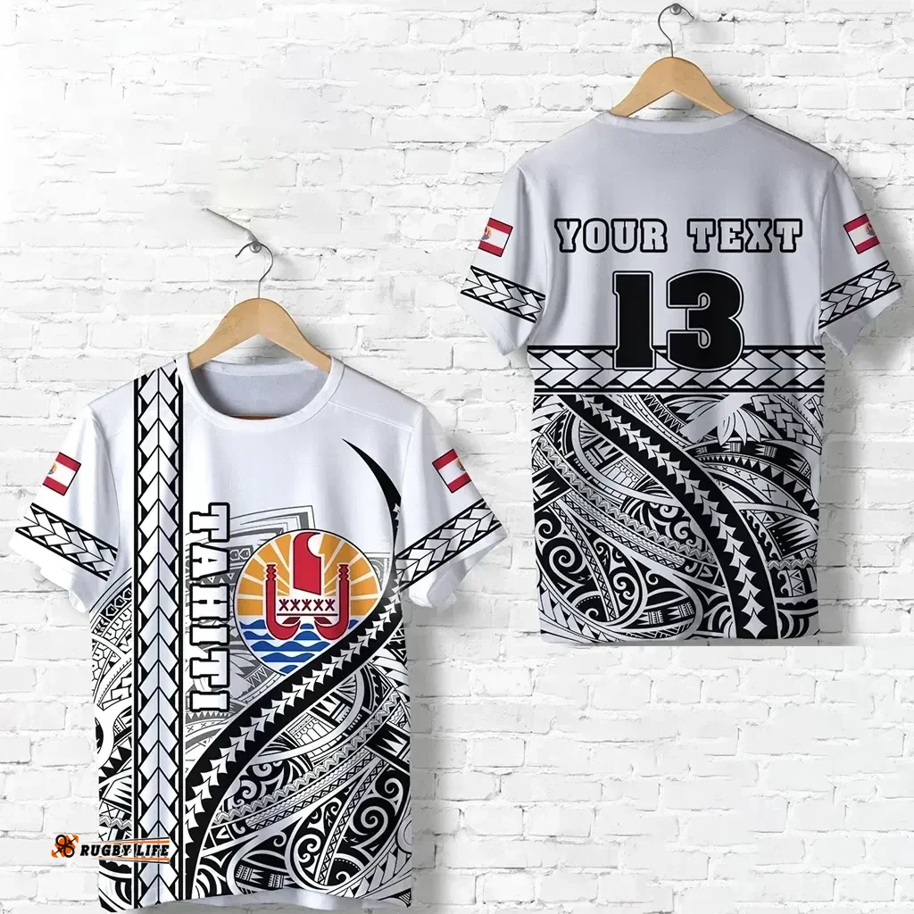 Rugbylife T-Shirt - (Custom Personalised) Tahiti Rugby T Shirt Marvelous Version White - Custom Text and Number K13