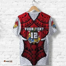 (Custom Personalised) Tonga Rugby T Shirt Polynesian Armor Style White A31