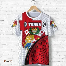 (Custom Personalised) Tonga Rugby T Shirt Polynesian Armor Style White A31