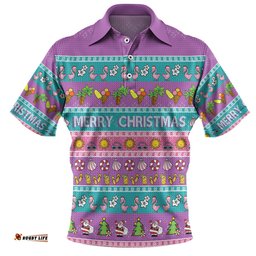 Amazing Aussie Australia Christmas Custom Aussie Christmas Flamingo Summer Vibes Purple Polo Shirt
