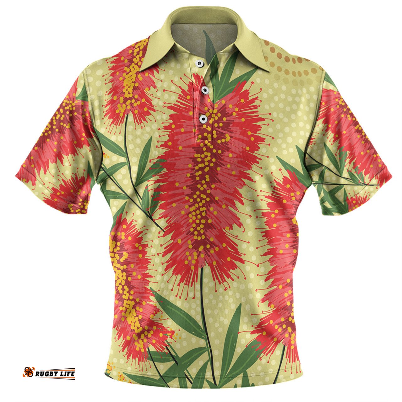 Amazing Aussie Australia Flowers Aboriginal Aboriginal Painting Red Bottle Brush Tree Polo Shirt
