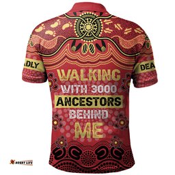 Amazing Aussie Australia Aboriginal Walking with 3000 Ancestors Behind Me Red and Gold Patterns Polo Shirt