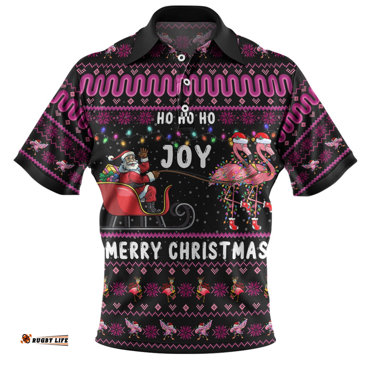 Amazing Aussie Australia Christmas Custom Aussie Christmas Pink Flamingo Santa Sleigh Polo Shirt