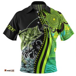 Amazing Aussie Australia Fishing Aboriginal Fishing Custom Rise And Shine A Bass Fish Jumps Out Of Water And Aboriginal Patterns Inspired Polo Shirt