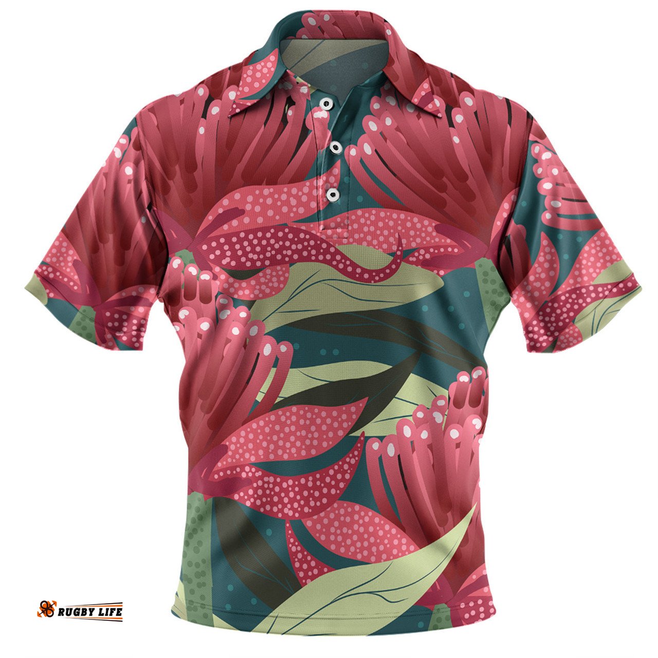 Amazing Aussie Australia Flowers Aboriginal Australian Waratah Flowers Painting In Aboriginal Style Polo Shirt